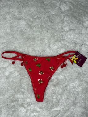 NWT SO Christmas Red String Bikini Panty Candy Cane Print Side Tie Small